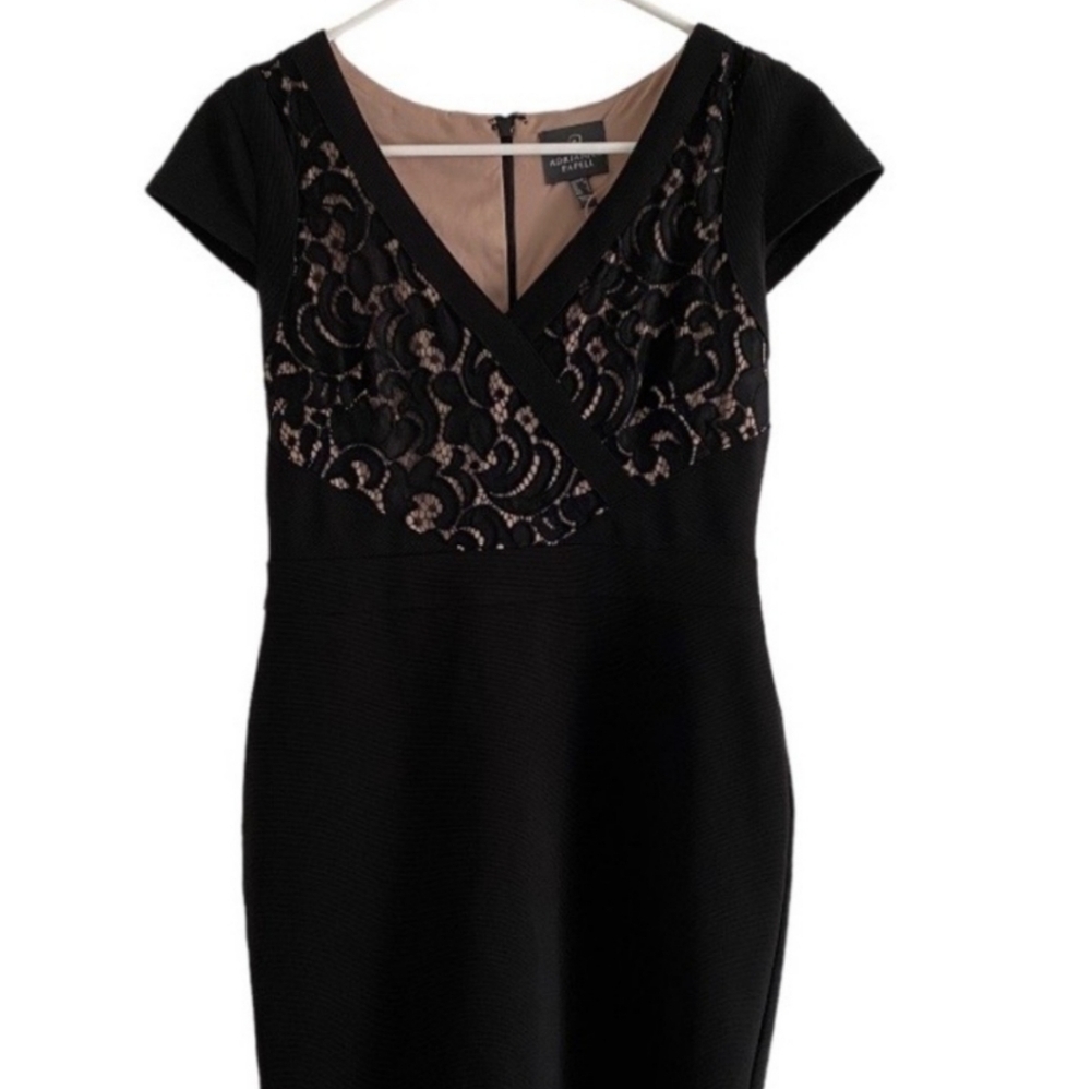 Adrianna Papell Black Womens Size 14W Lace Illusion Sheath Dress - Picture 4 of 12